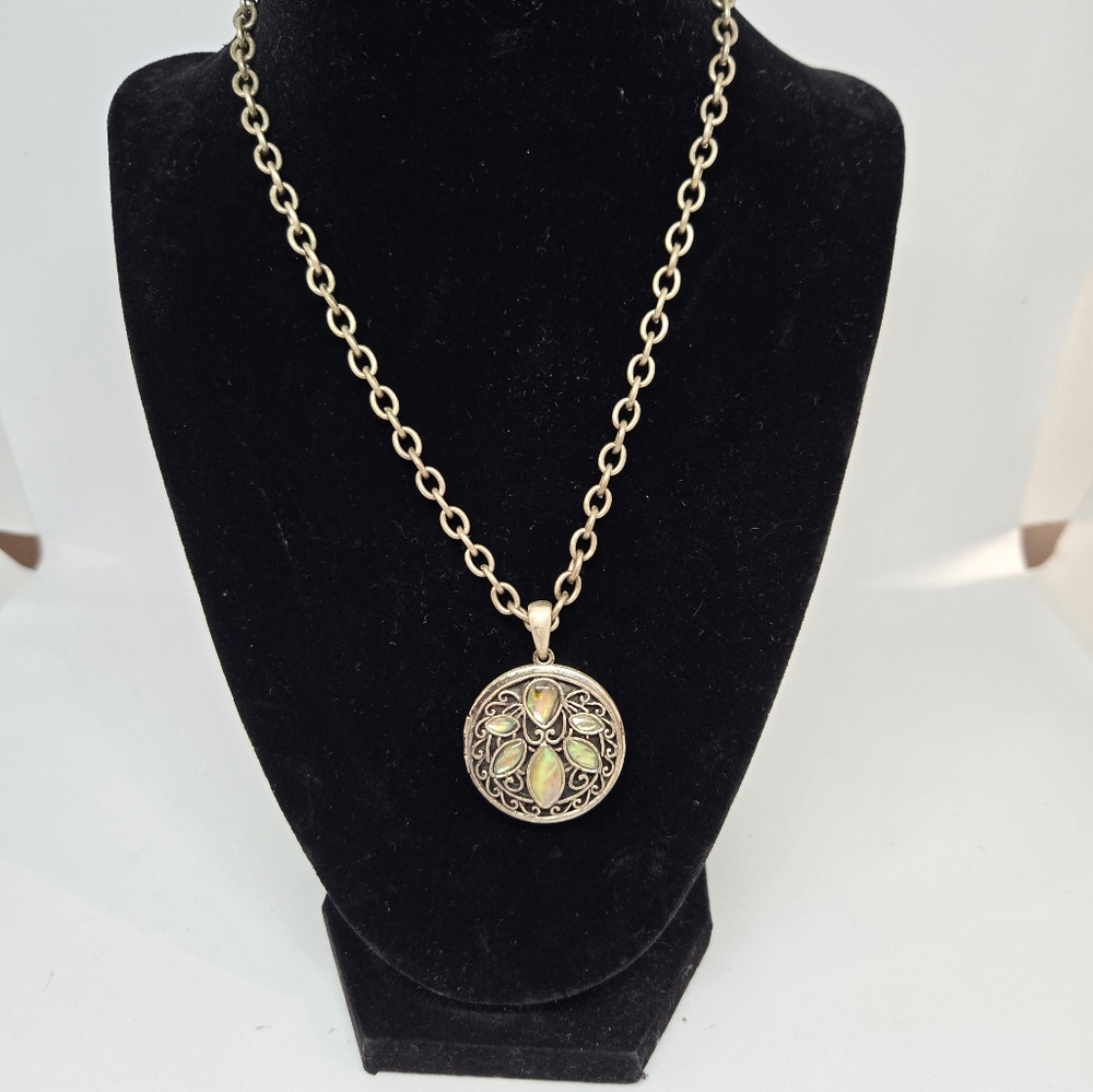 Vtg Sivertone Locket Iridescent Shell Stones